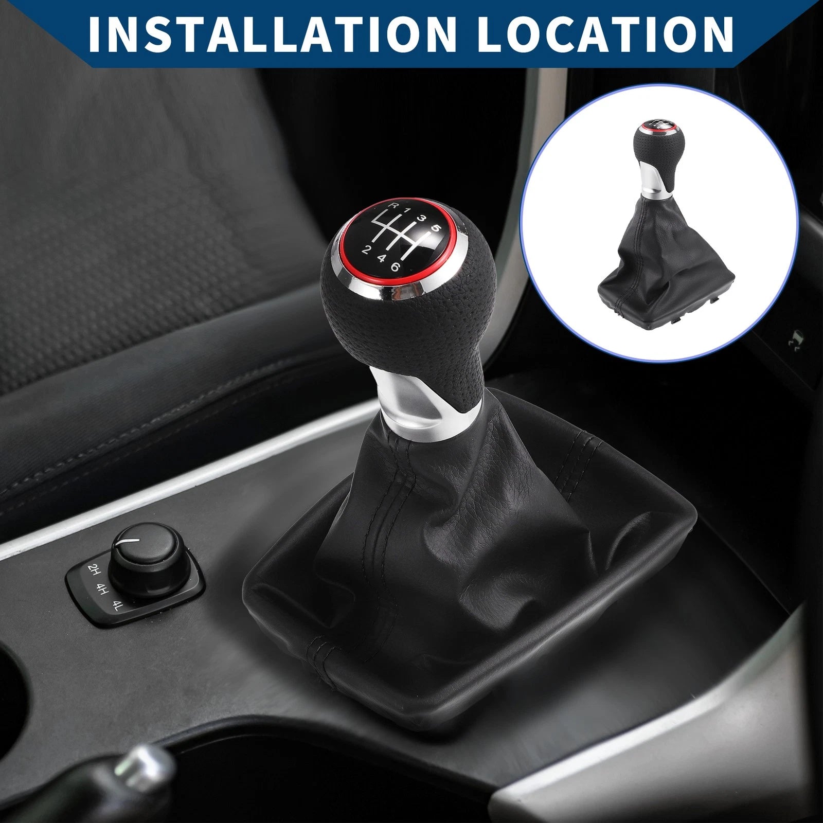 6 Speed Gear Shift Knob with Dust Cover for Audi A4 (2007–2015) Red Faux Leather