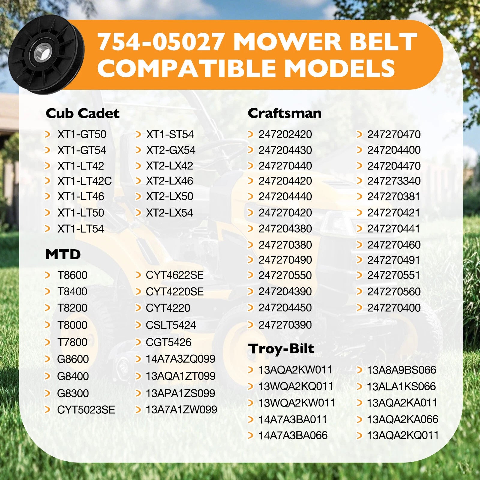Deck Flat V-Idler Pulley Drive Belt Set for Cub Cadet