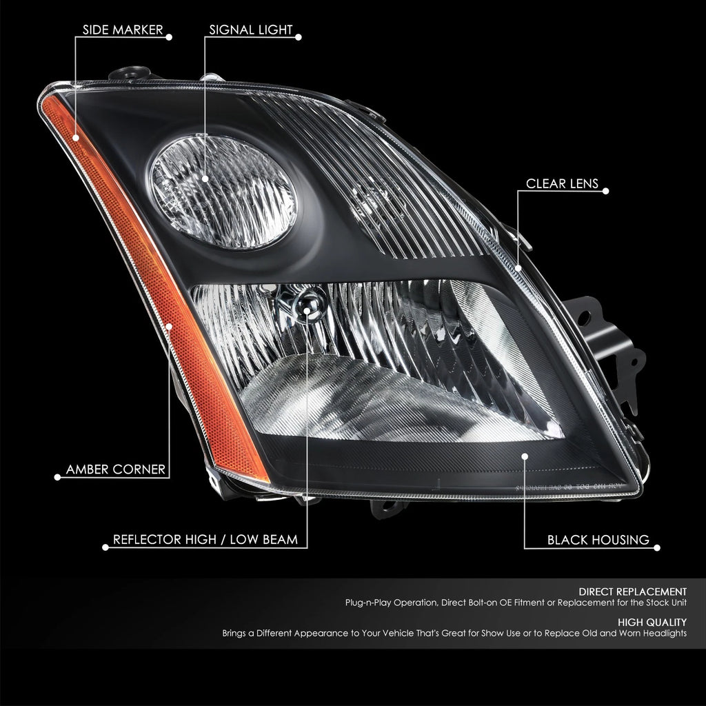 Right Passenger Headlight Lamp for Nissan Sentra (2007–2009) OE Style Black Housing