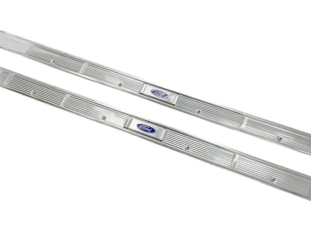 Door Sill Scuff Plates with Blue Decals for 1971–1973 Ford Mustang