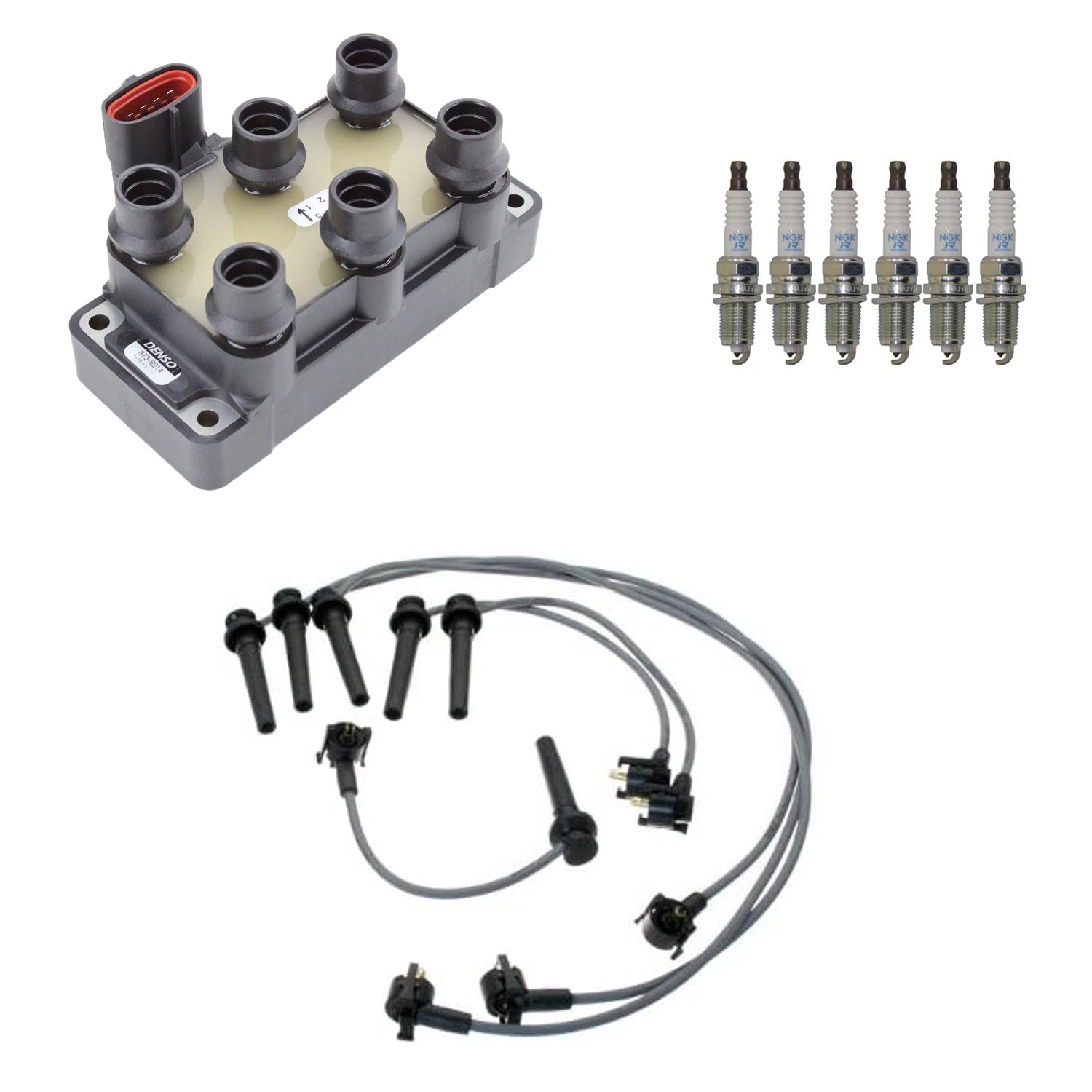 Set of 6 Denso Ignition Coil Wires & NGK Platinum Spark Plugs for Cougar 1999–2002