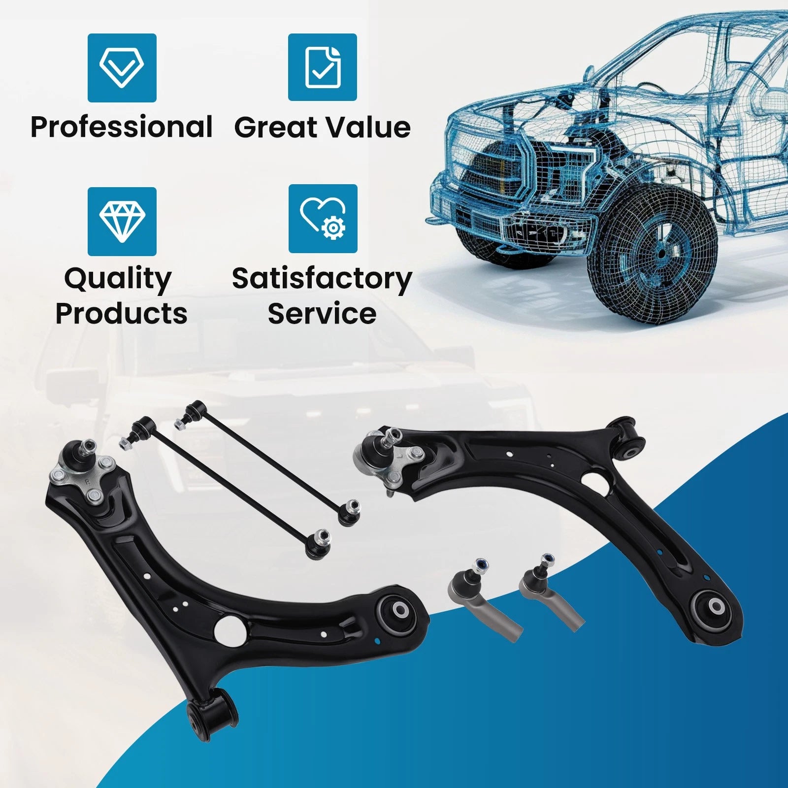 Front Lower Control Arm Tie Rods Sway Bar End Link for Volkswagen Passat Beetle (2012–2017)