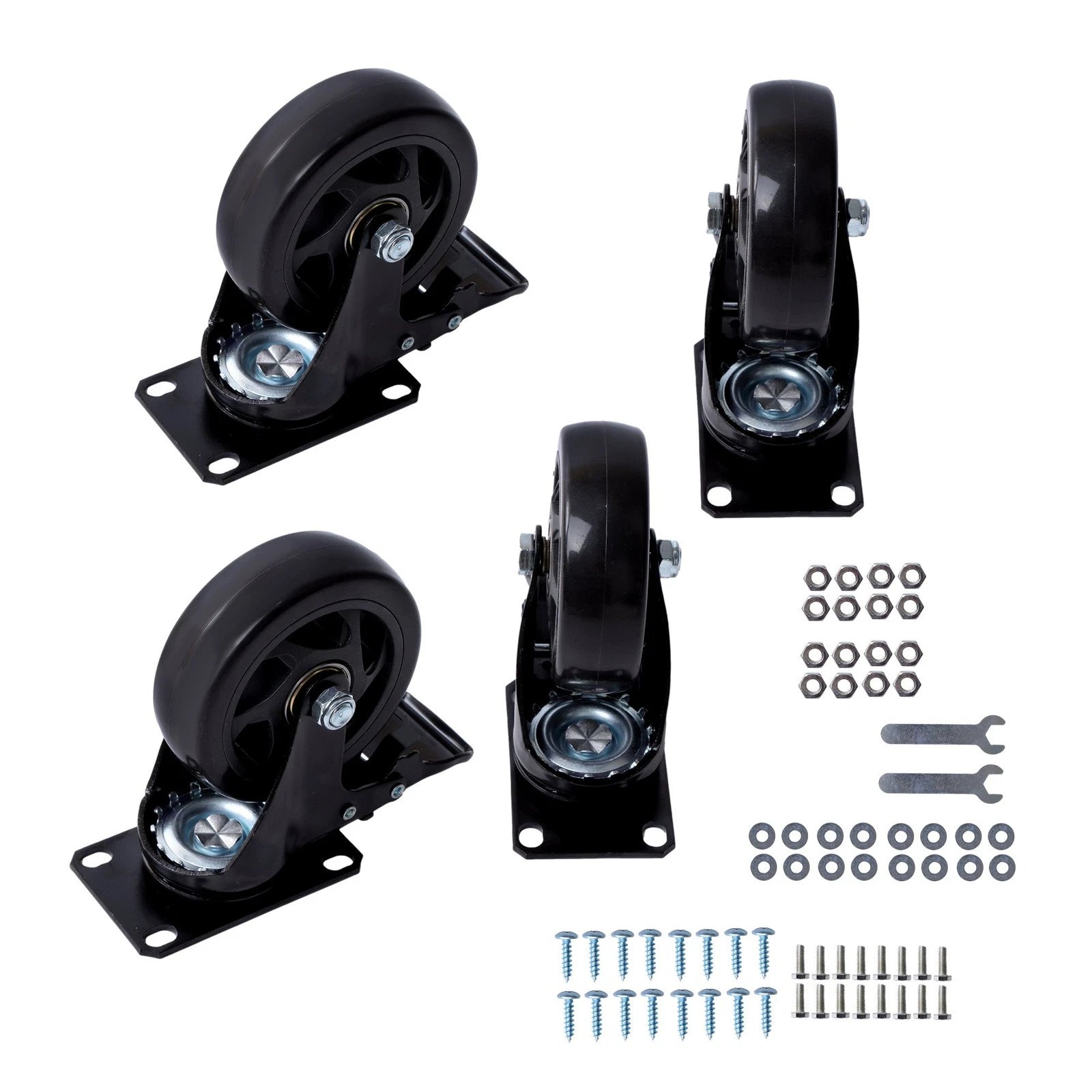 Set of 4 Heavy Duty 4 Inch Swivel Caster Wheels with Brakes for Universal Use