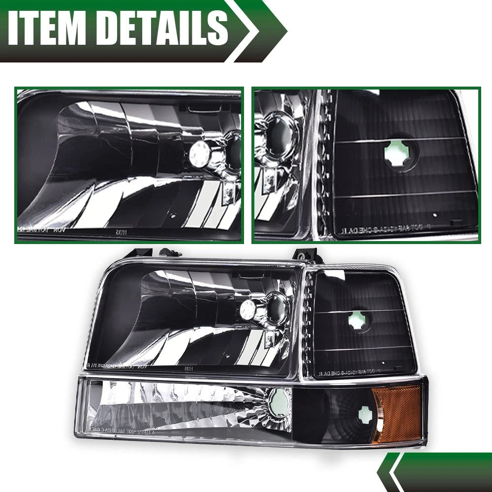 Headlights with Bumper Corner Lamps for Ford F150 F250 F350 Bronco (1992–1996)