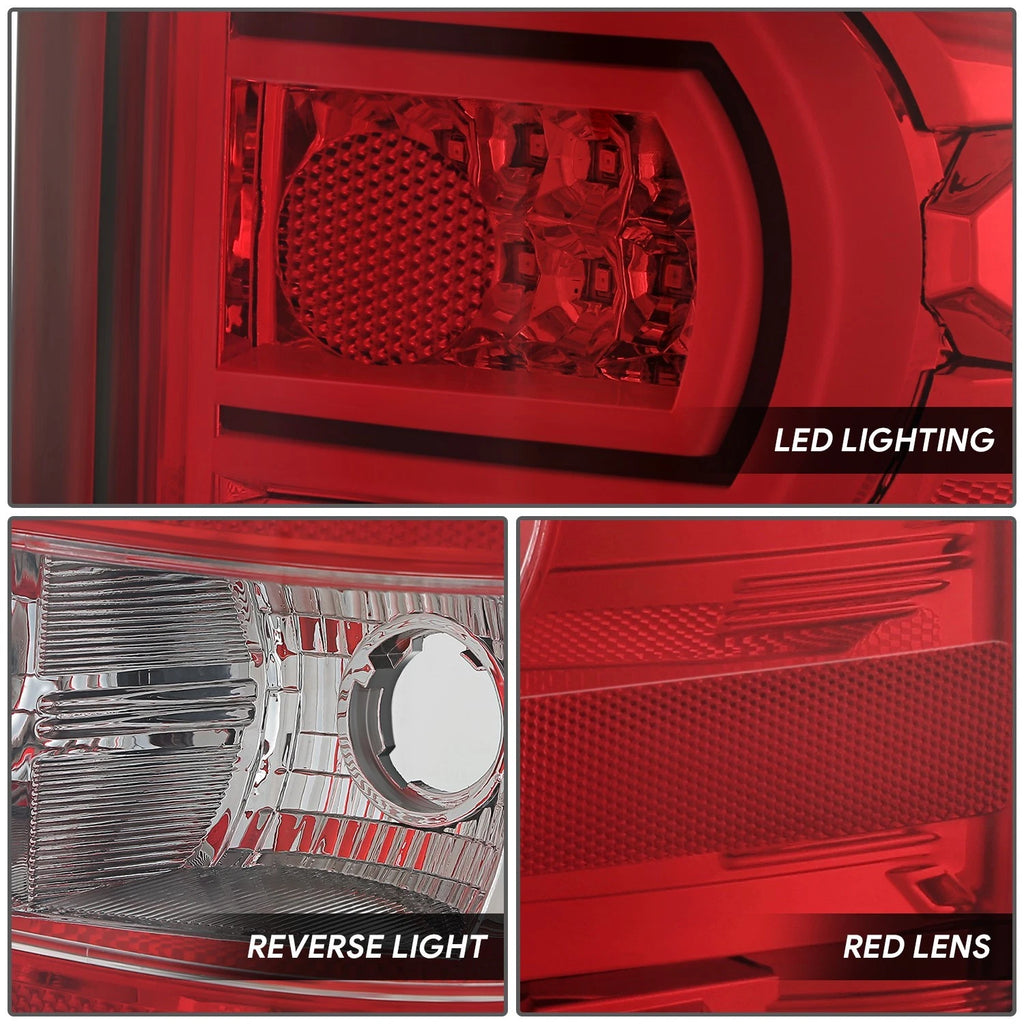 Set of 2 Chrome/Red LED Tail Brake Lights for Sierra Silverado 1500 2500 HD 3500 HD (2007–2014)