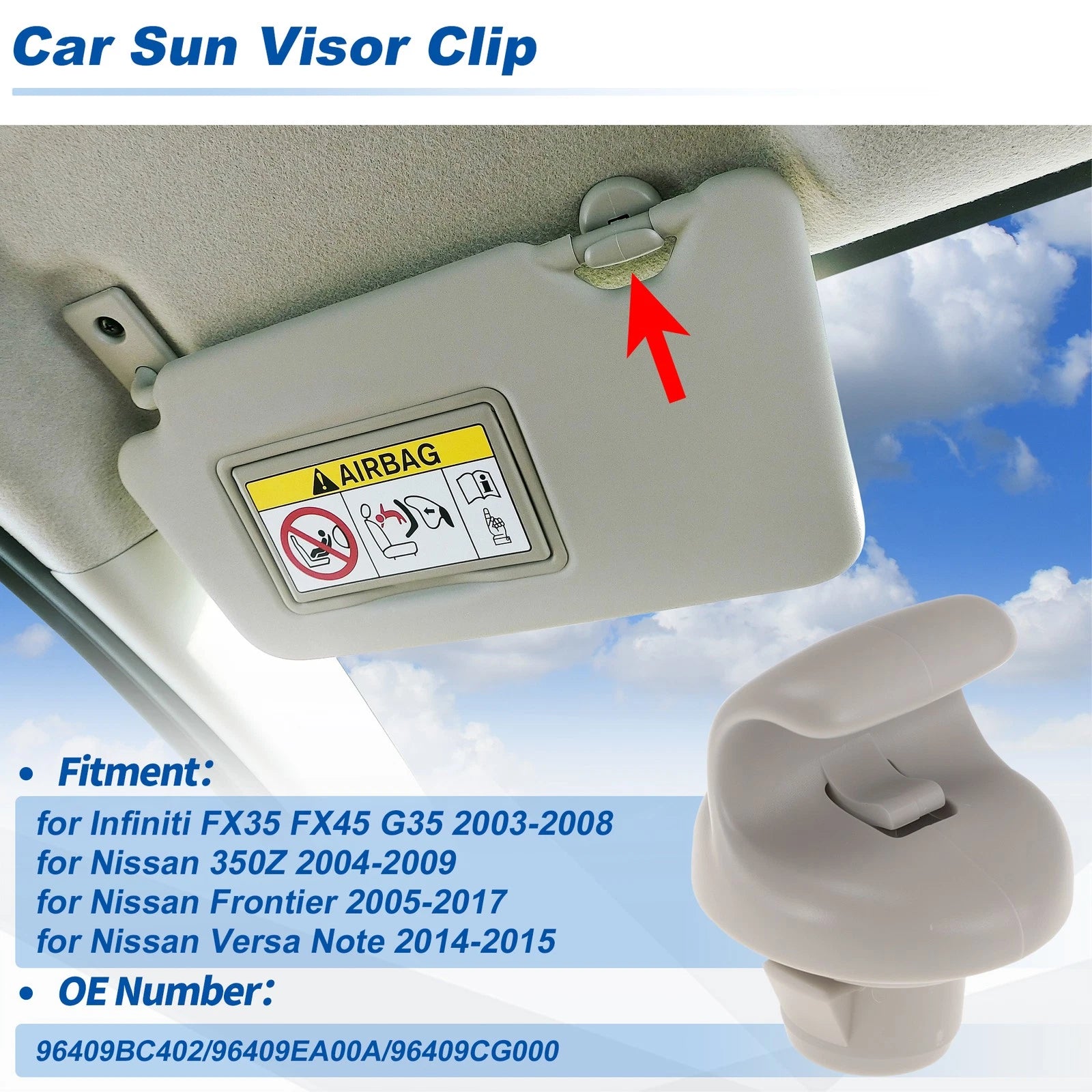 Sun Visor Clip for Infiniti FX35 FX45 G35 (2003–2008) 96409BC402