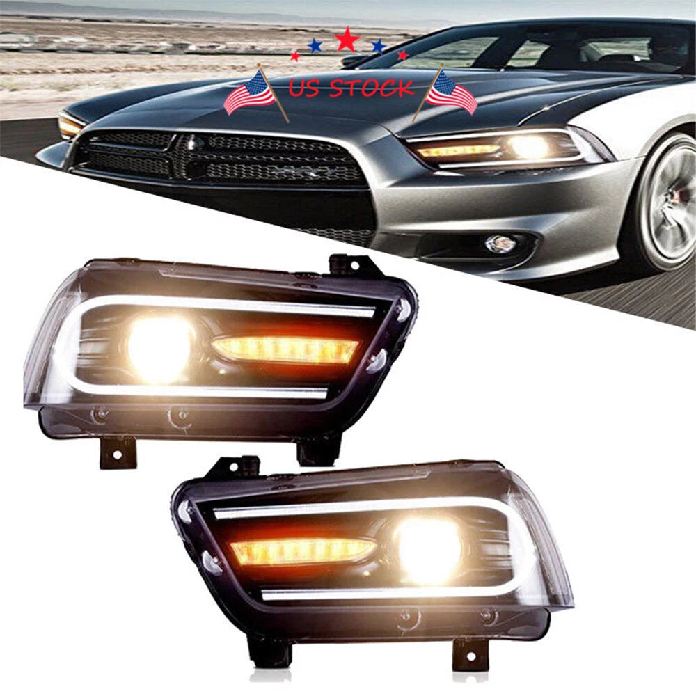 2X Sequential Turn Indicator LED Headlights for Dodge Charger (2011–2014)