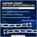 Anchor Lead Chain 1/4" x 5' Hot-Dipped Galvanized with Shackle for Marine Use