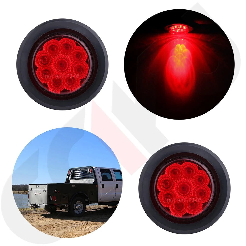 2X 2 Inch Round Red LED Side Marker Tail Light for Trailer