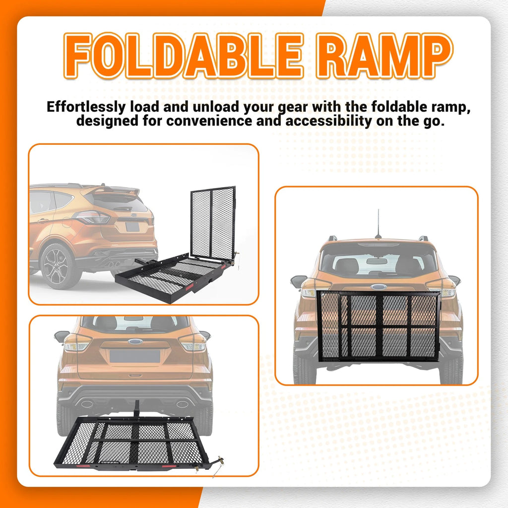 Folding Wheelchair Carrier Rack for Hitch Mount Steel Cargo Basket