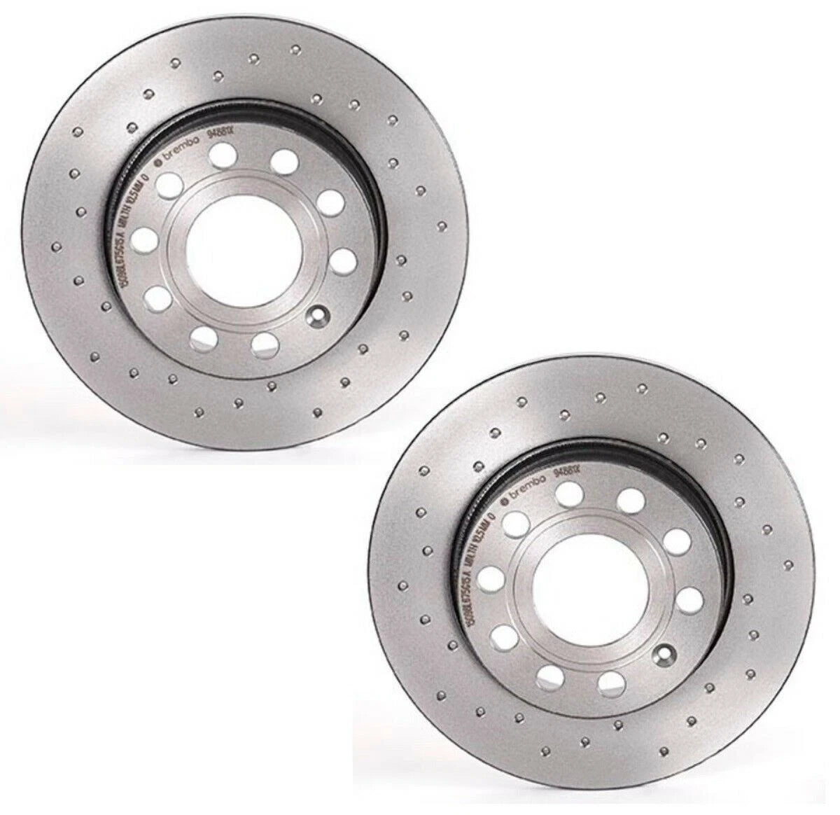 Set of 2 Rear Brembo Xtra Drilled Brake Disc Rotors for Audi A3, Golf, Jetta