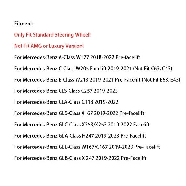 Gloss Black Tape-On Adhesive Steering Wheel Trim Cover for Mercedes-Benz (2019–2021)