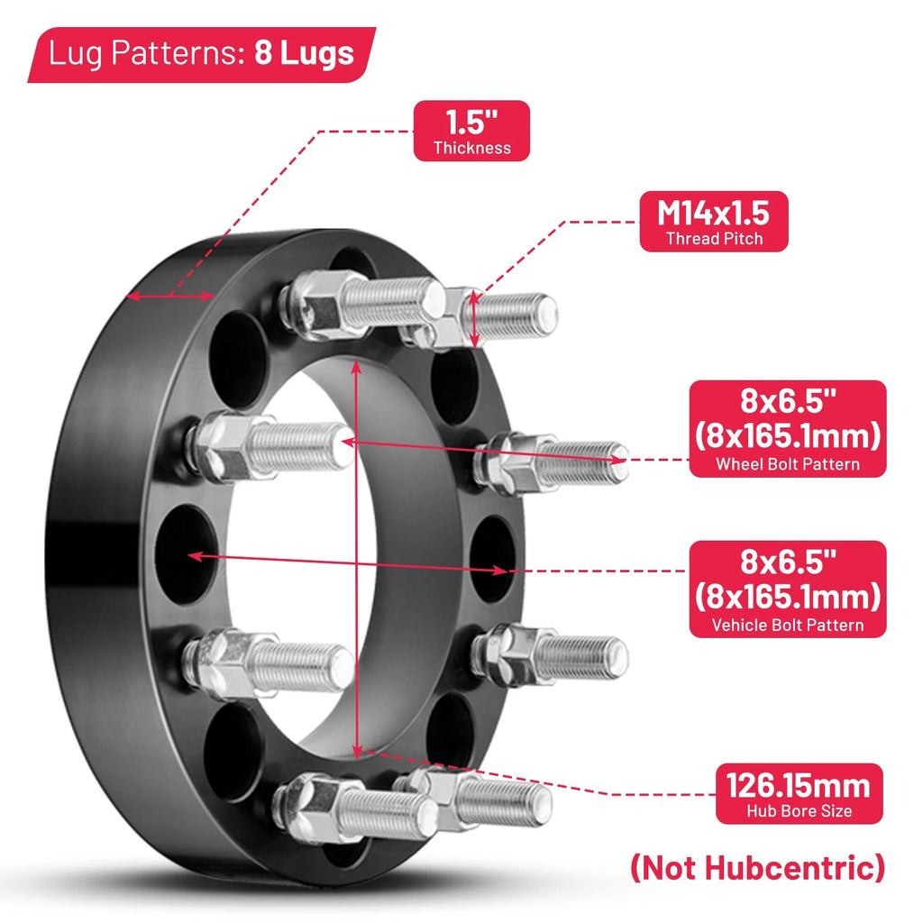 1.5" 8x6.5 Wheel Spacers for Dodge Ram Chevy Silverado 2500 3500 (2014-2018)