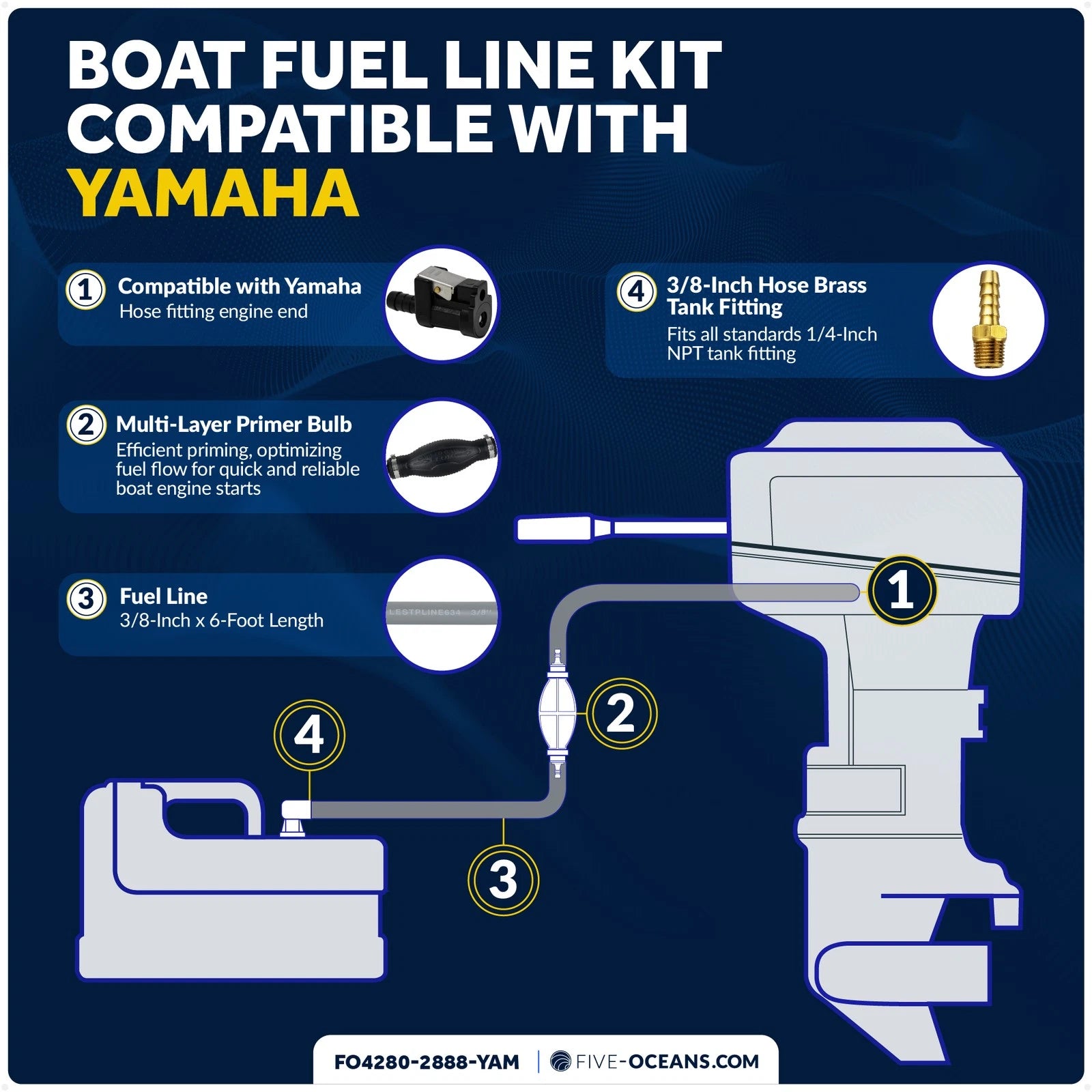 Fuel Line Kit for Yamaha Marine Boat (EPA/CARB Approved) 3/8" x 6'