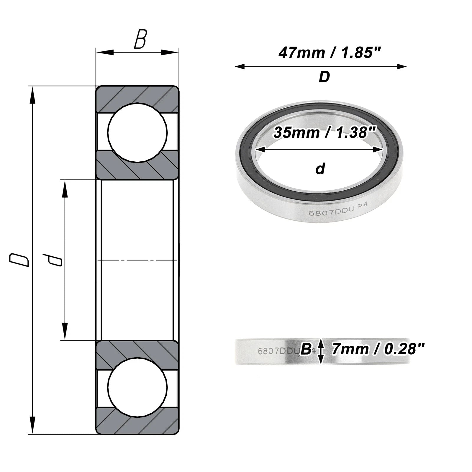 1 Pc Deep Groove Ball Bearing P4 for Scooter Skateboard (35x47x7mm)