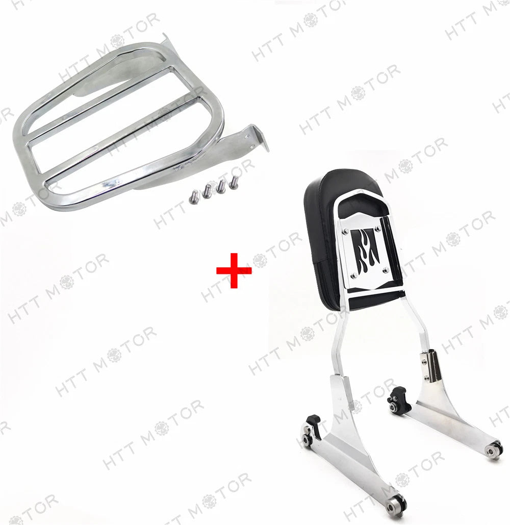 Chrome Flame Detachable Sissy Bar Backrest & Luggage Rack for Harley Softail