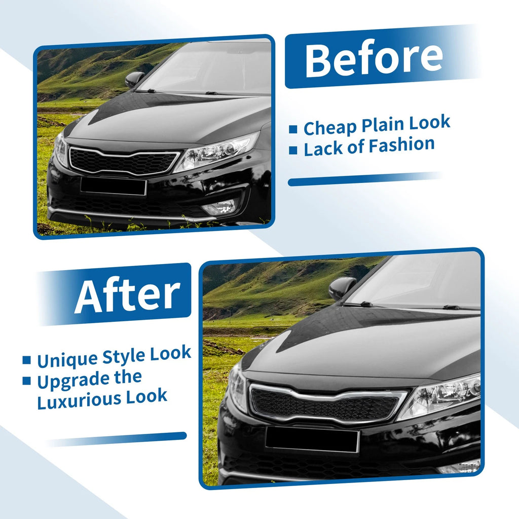 Front Upper Bumper Grille for Kia Optima (2011) Black Chrome Silver Tone