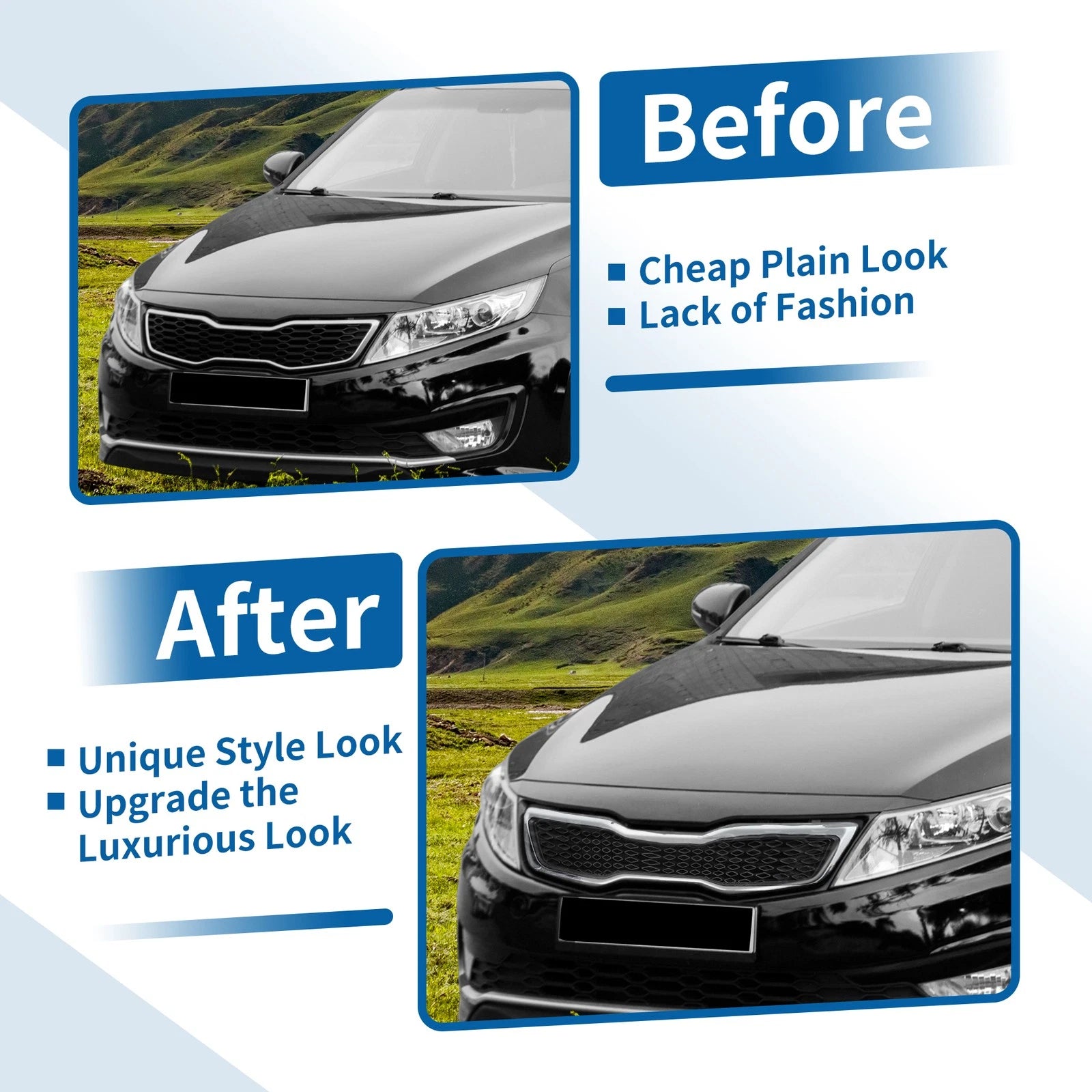 Front Upper Bumper Grille for Kia Optima (2011) Black Chrome Silver Tone