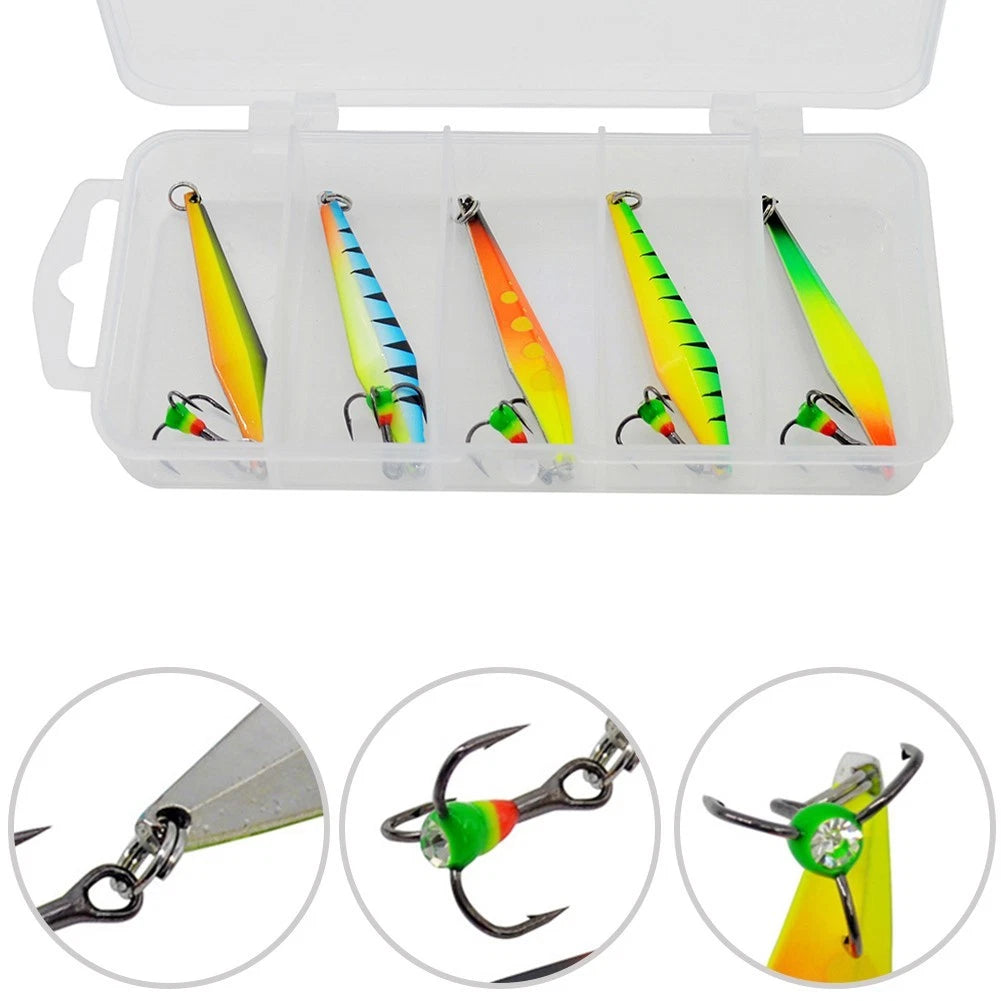 Set of 5 Ice Fishing Spoons 5cm 5g for Russian Sea Bass (Winter Fishing)