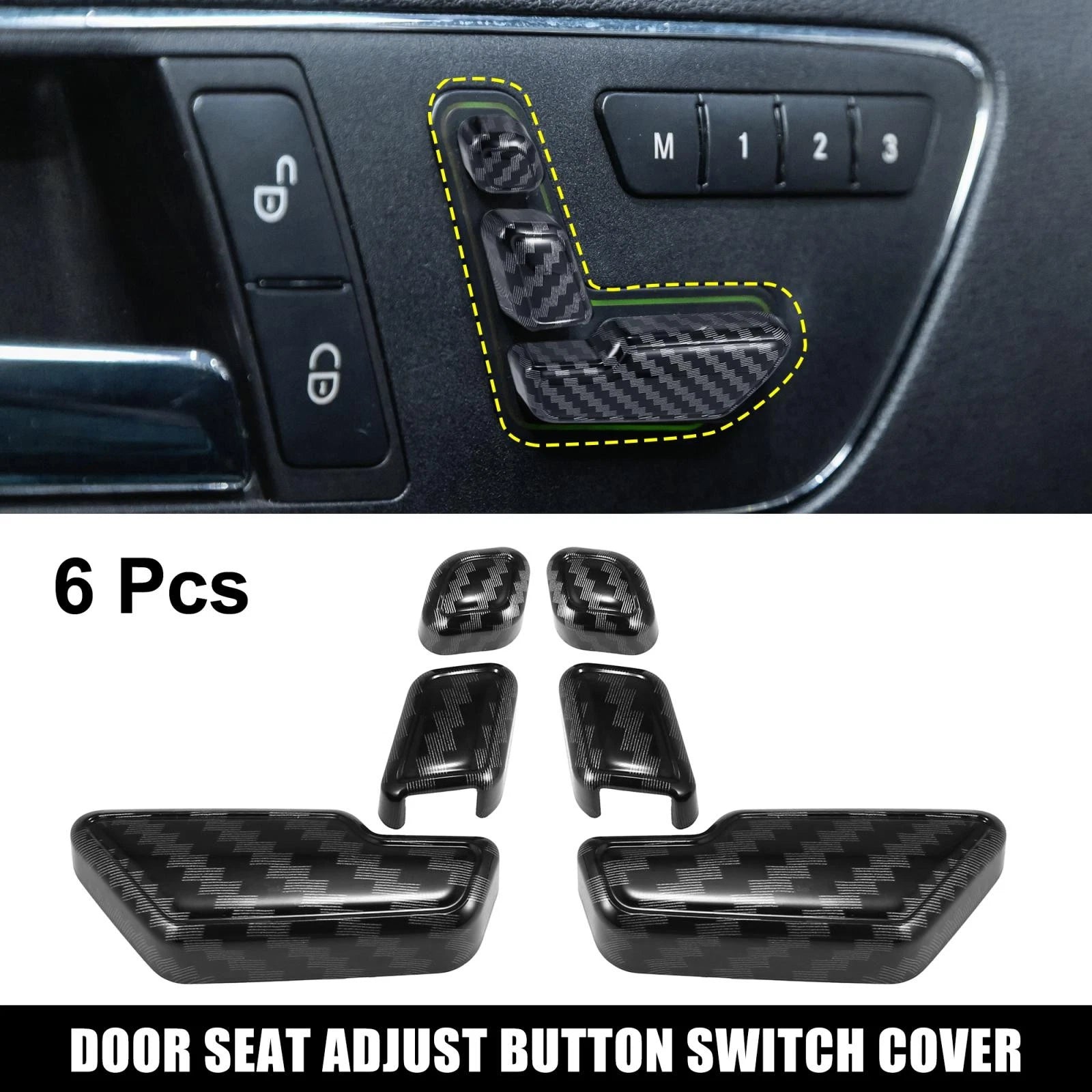 Set of 6 Carbon Fiber Door Adjust Button Switch Covers for Mercedes Benz