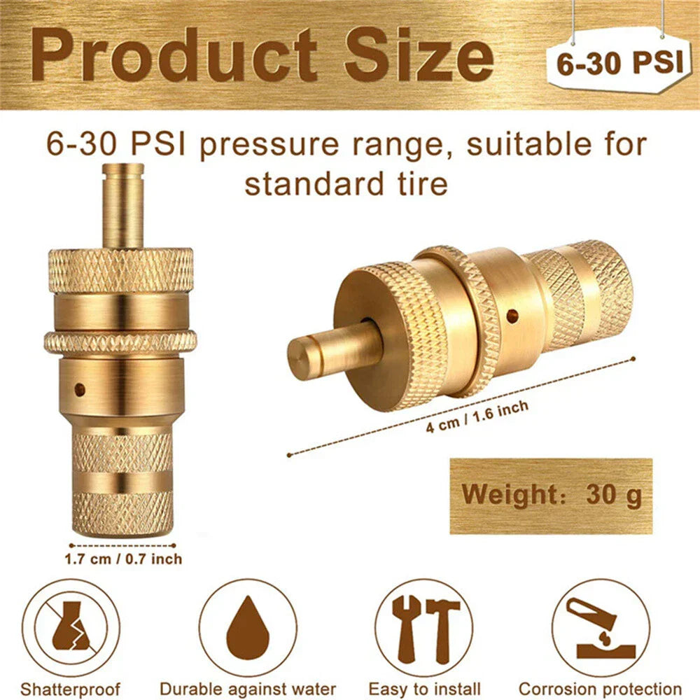 4 x Brass Tire Deflators Kit for Car SUV 6-30 PSI Air Valve Core