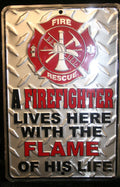 Firefighter Lives Here Sign for Fire Truck (2023)