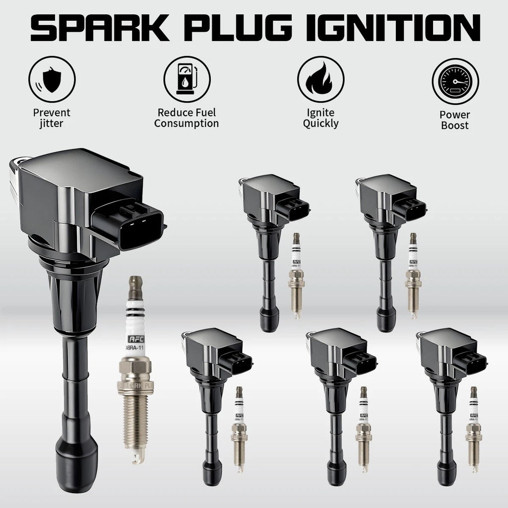 Set of 6 Ignition Coils & Spark Plugs for Nissan Murano V6 3.5L (2009–2019)