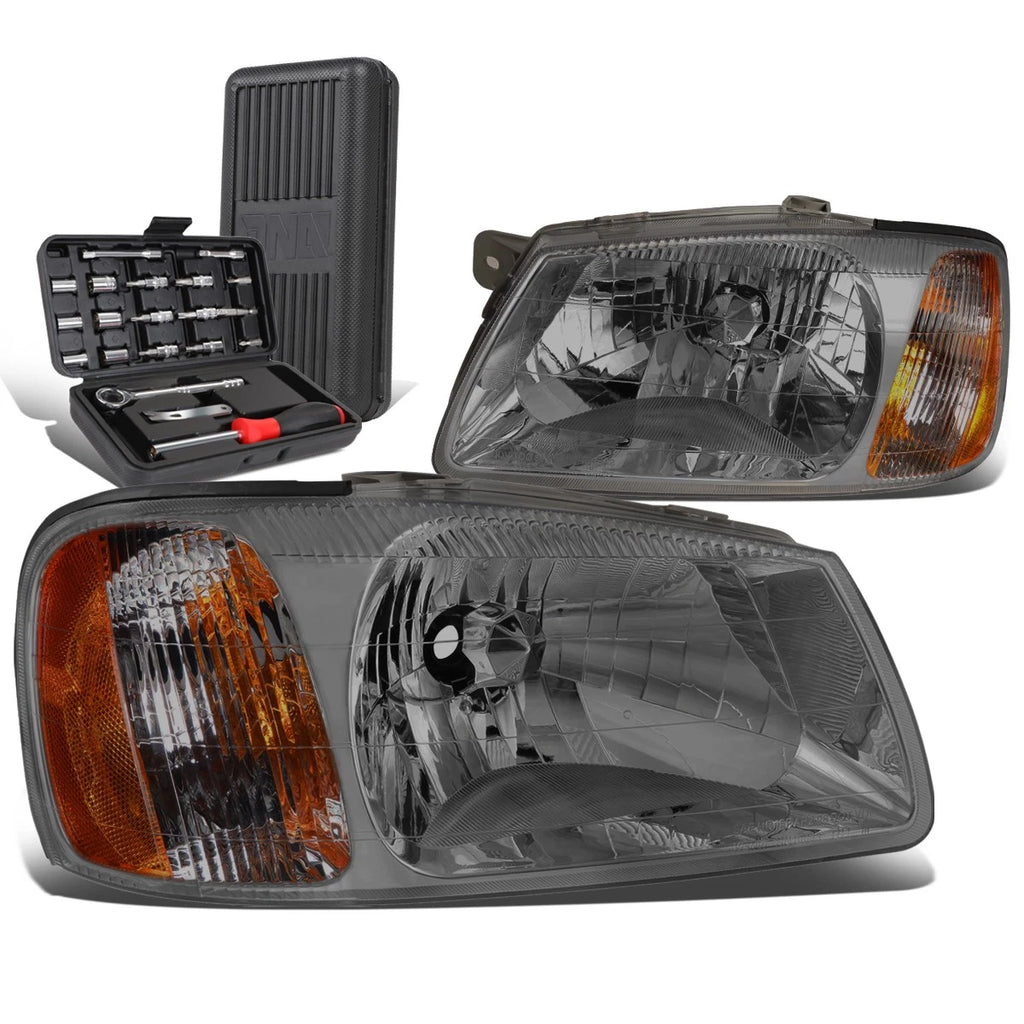 Pair of Smoked Housing Amber Side Bumper Headlights for Accent (2000–2002)