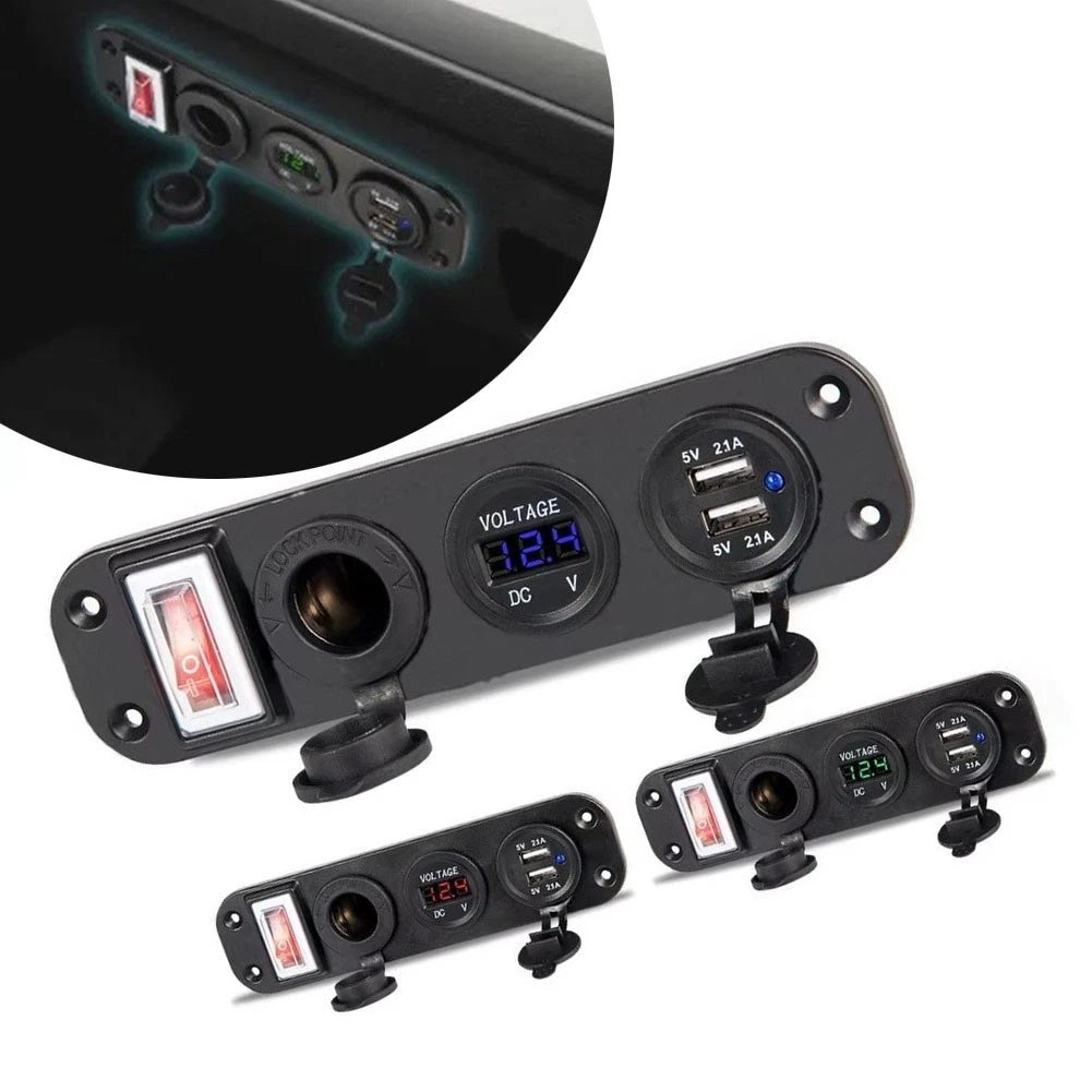 12V Dual USB Socket with Voltmeter for Vehicle Battery Monitoring
