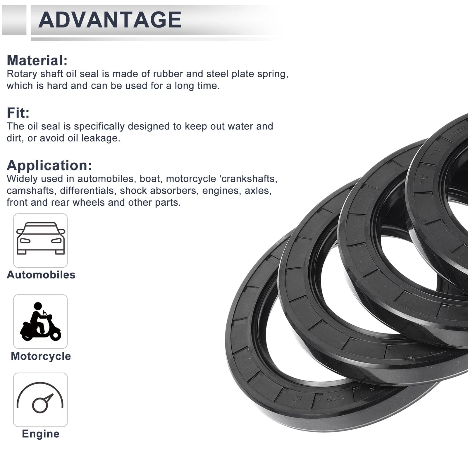 Set of 5 Oil Seal Rotary Shaft Seals for Various Models (75x105x12mm)