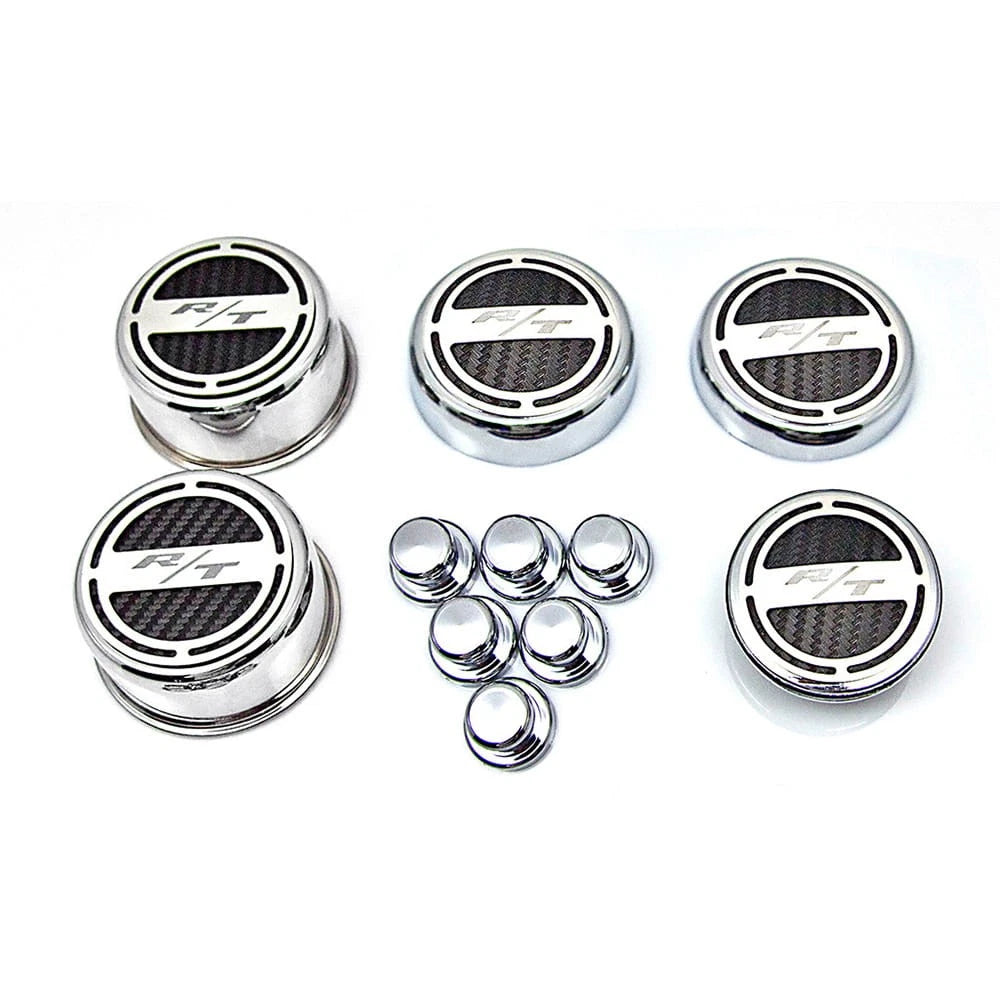 Chrome Cap Covers w/MOPAR Blue Vinyl Inlay for 2008-16 Dodge Charger V8 R/T 5.7L