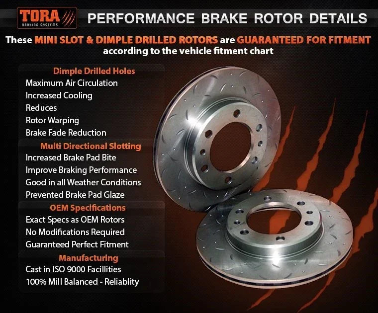 Front Slotted & Dimpled Disc Brake Rotors + 4WD Pads for Challenger PB