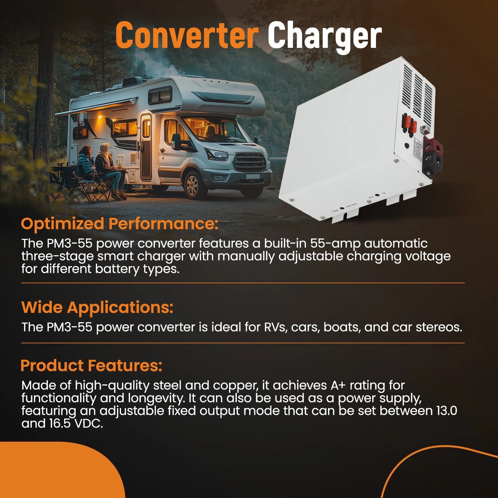 Steel Copper Converter Charger for RV Automotive Boat Car Audio (PM3-55)