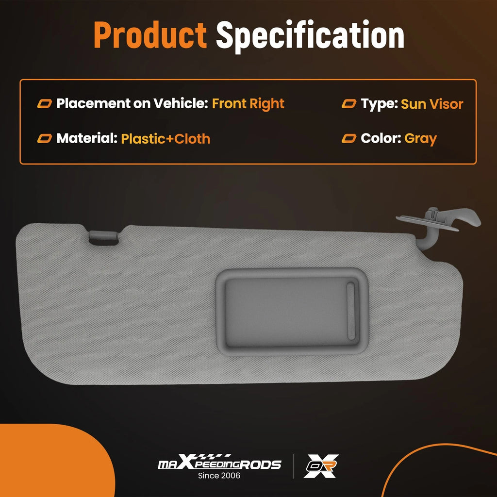 Front Interior Visor for Hyundai Elantra (2011–2015) 852203X000TX Gray Right