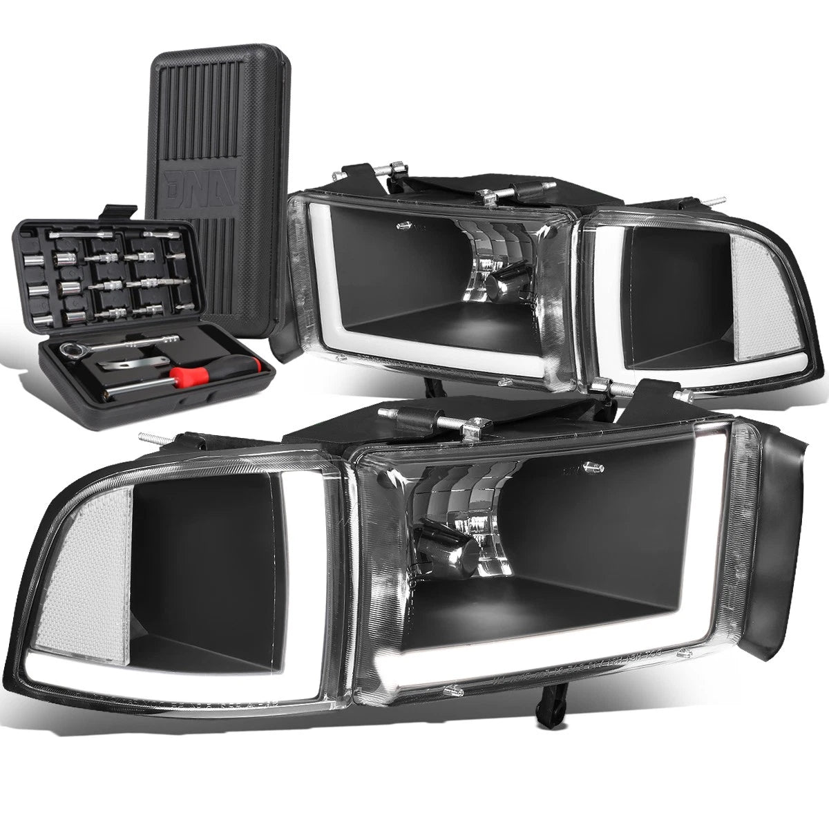 LED DRL Black Clear Side Headlight Lamps for Dodge Ram Truck (1994–2002)