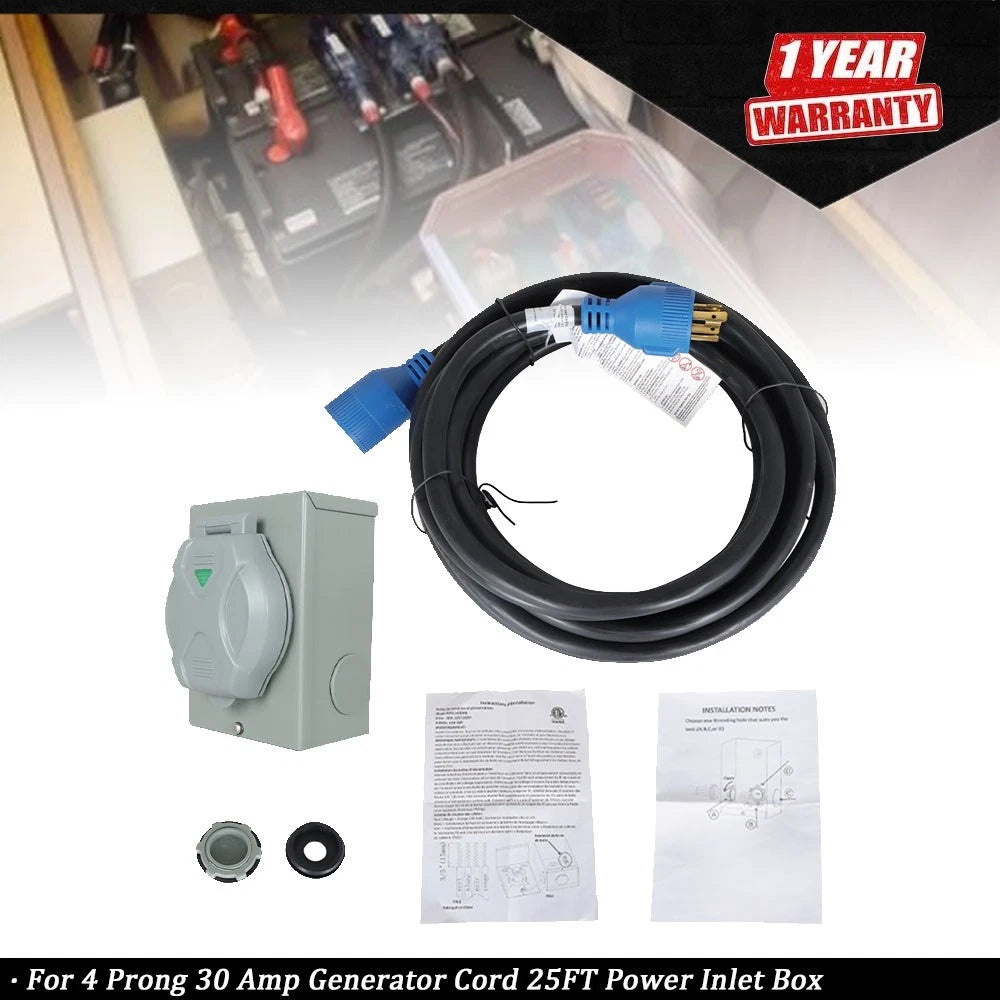 25FT 30Amp Generator Cord 14-30P to L14-30R Waterproof Combo