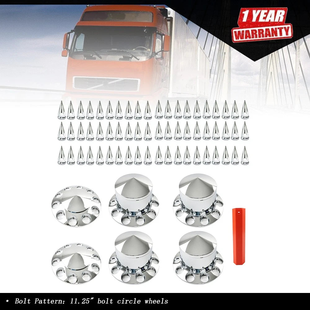 Chrome Hub Cover Kit for Semi Truck (Fits 33mm Axle)
