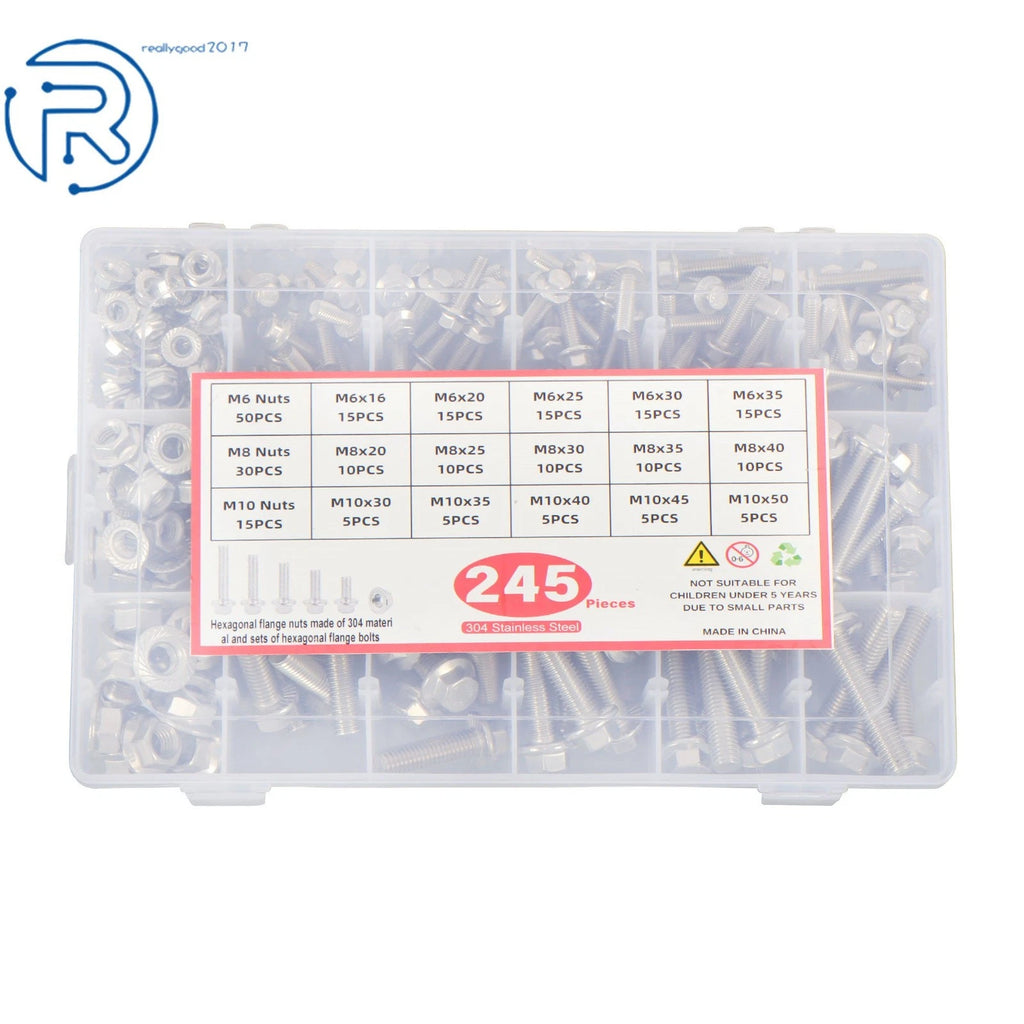 Stainless Steel Flanged Bolts and Nuts Kit for Faucet (245 Pack)