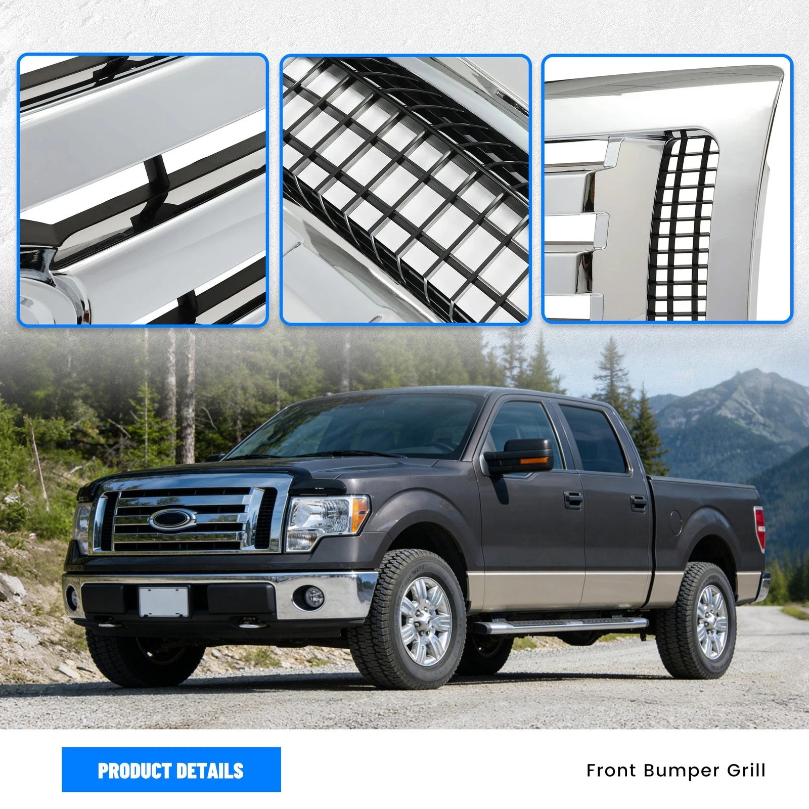 Chrome Front Upper Bumper Grille for Ford F-150 (2009-2014)