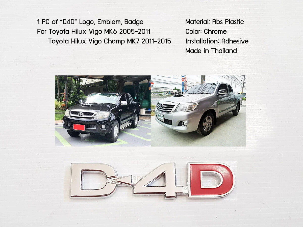 D4D Chrome Logo Emblems Badges for Toyota Vigo MK6 MK7 (2005-2015)