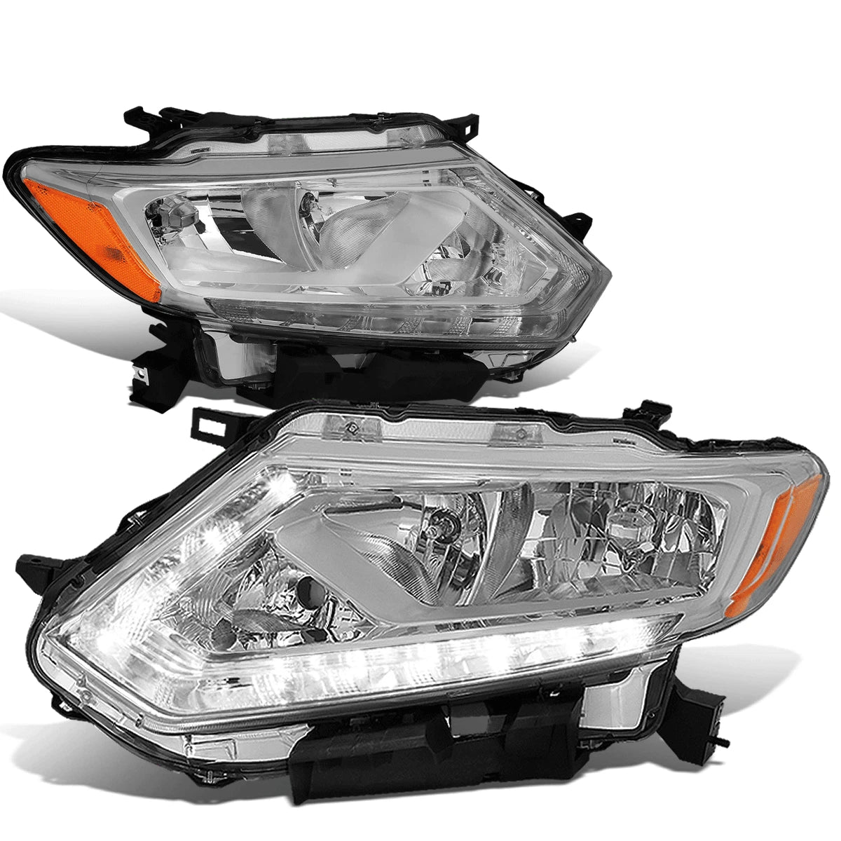 Chrome Housing Amber Side LED DRL Headlights for Rogue (2014–2016)