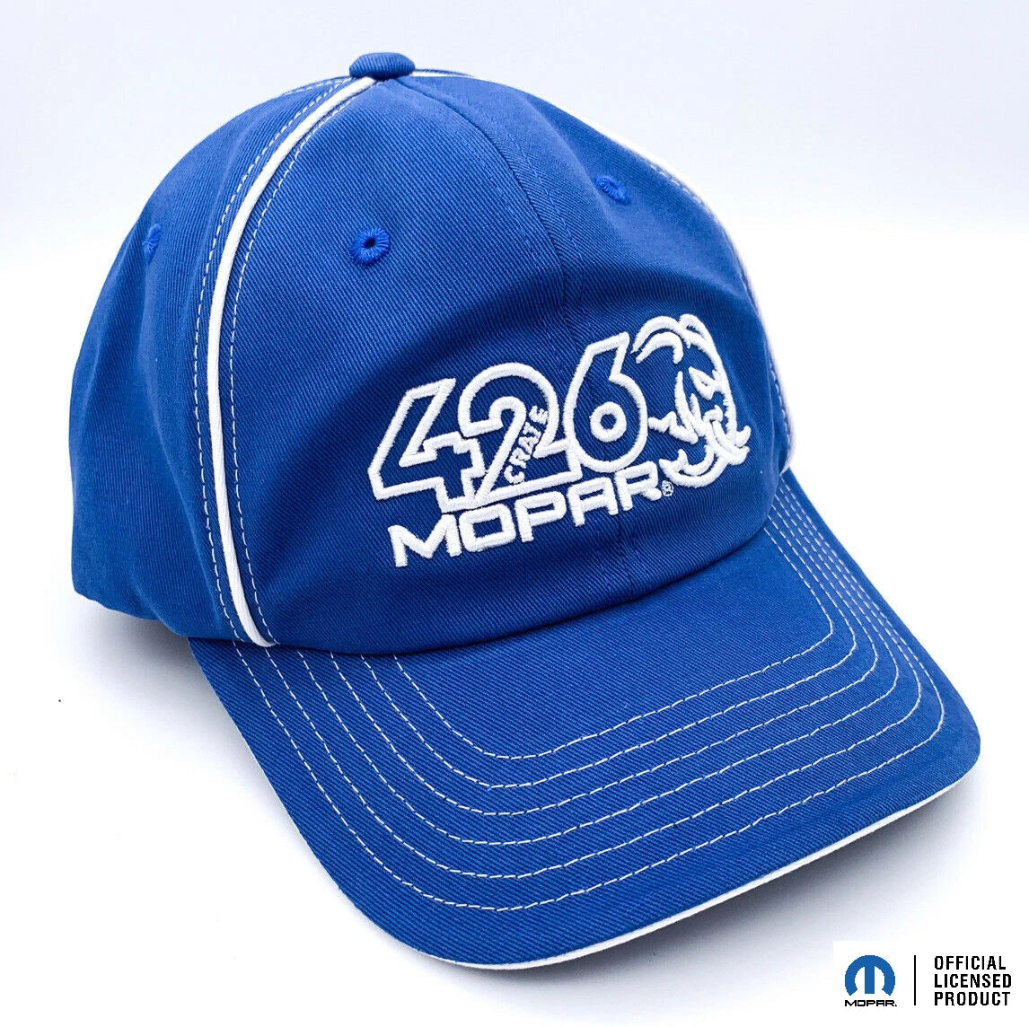 Licensed Hellcat Hemi Mopar Hat Blue with White Stitching for Dodge (2015–2021)