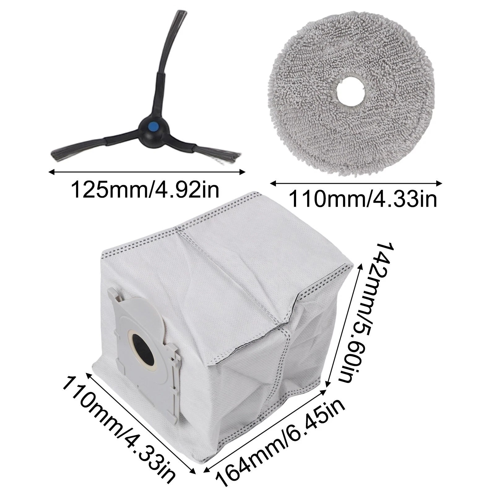Complete Mop Cloth Dust Bag and Side Brush Kit for ECOVACS DEEBOT MINI (N/A)