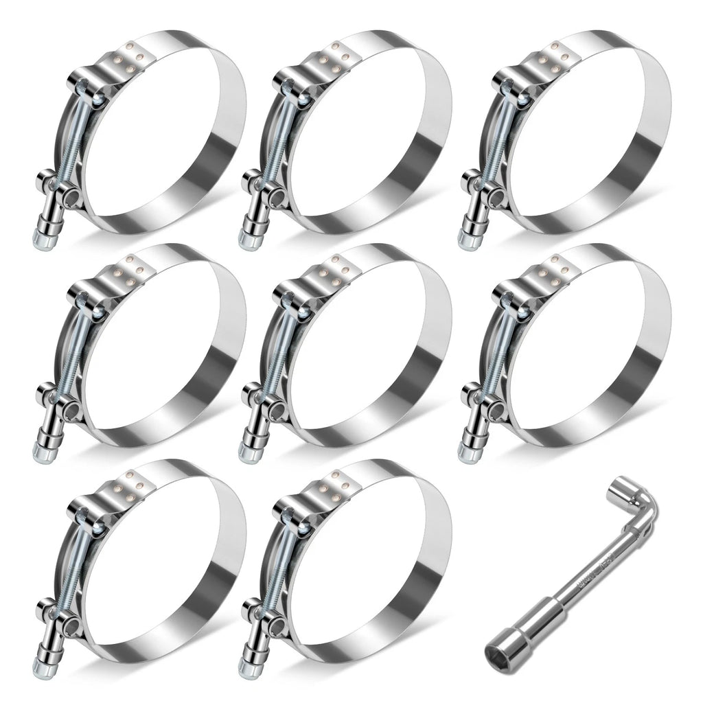 8x 66mm-76mm Adjustable ID Stainless Steel T-Bolt Clamp w/Nylon Lock Nut