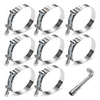 8x 66mm-76mm Adjustable ID Stainless Steel T-Bolt Clamp w/Nylon Lock Nut
