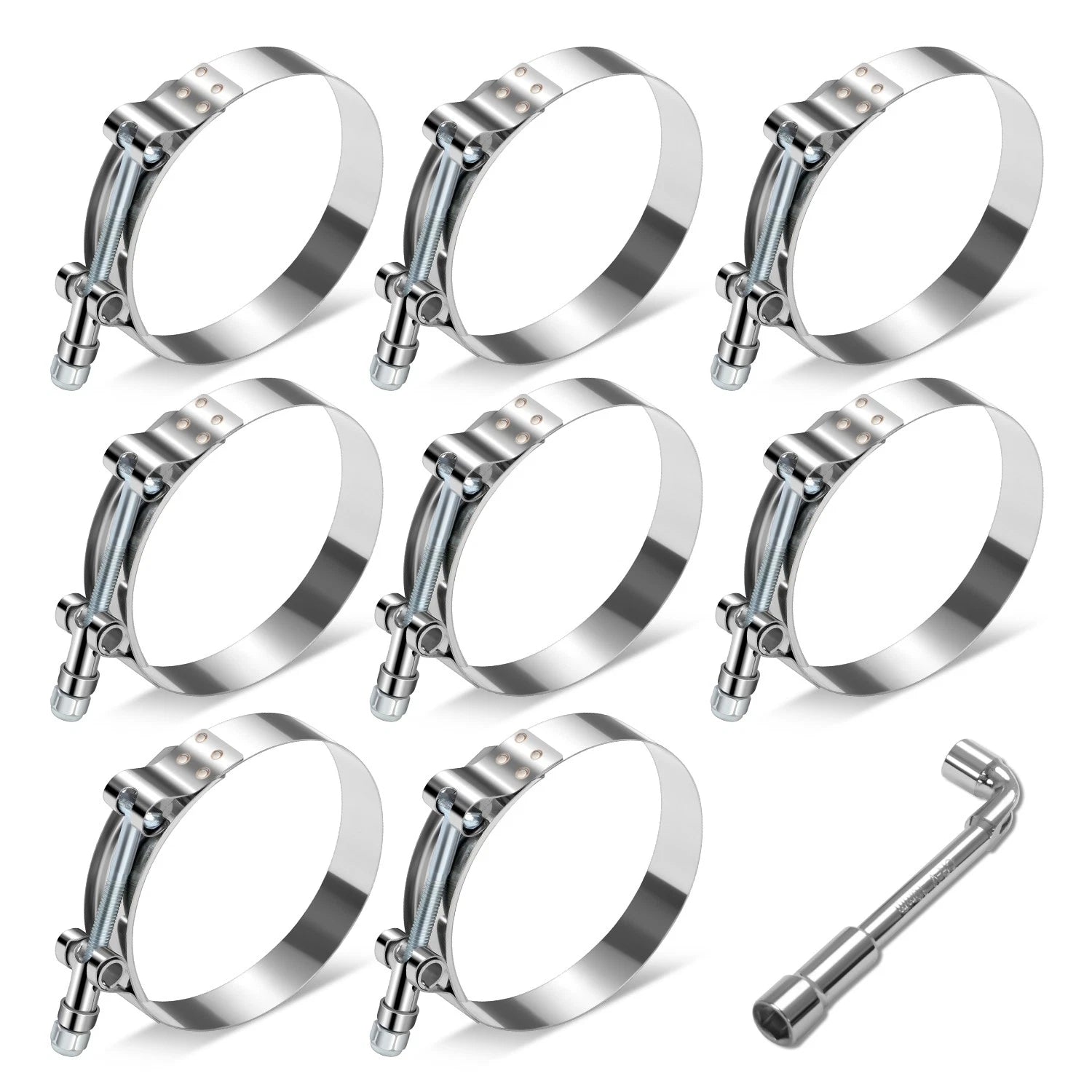 8x 66mm-76mm Adjustable ID Stainless Steel T-Bolt Clamp w/Nylon Lock Nut