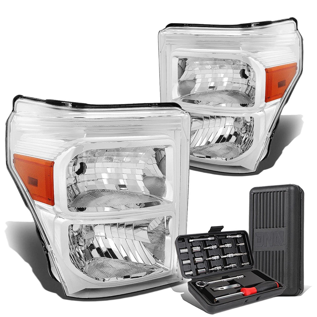 Set of 2 Chrome/Amber Corner Headlight Lamps for Ford Super Duty (2011–2016)