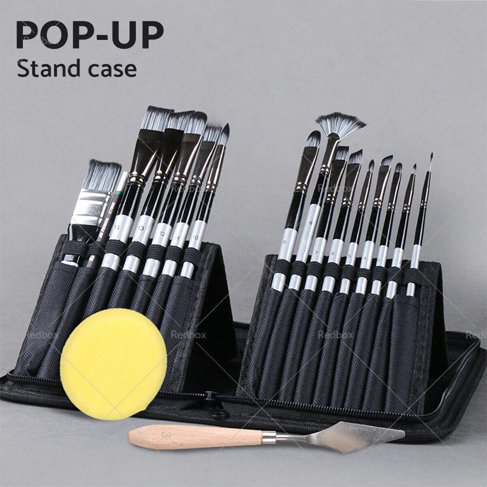 19Pcs Paint Brushes Set for Artists - Watercolour Acrylic Oil Painting