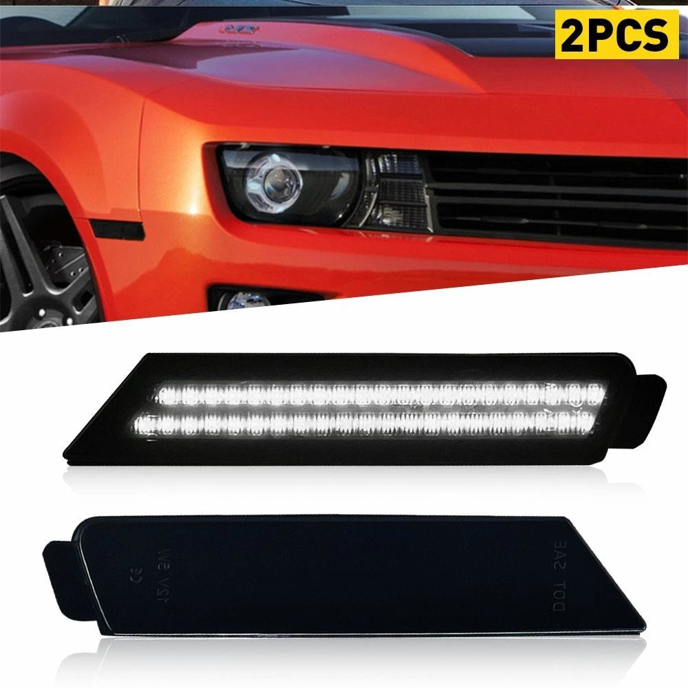 Smoked Lens White LED Front Bumper Side Marker Lights for Chevy Camaro (2010–2015)
