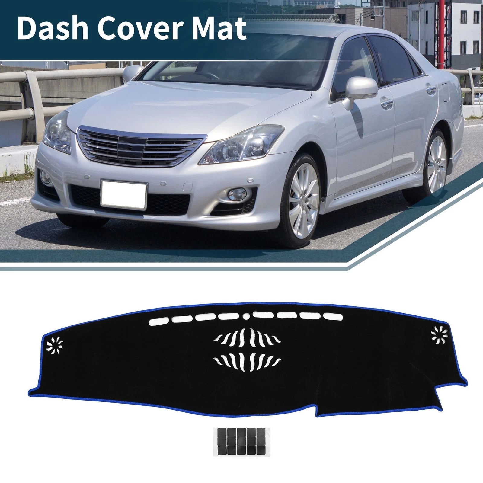 Dashboard Cover Mat for Toyota Crown (2012–2018) with Sticker Black Blue
